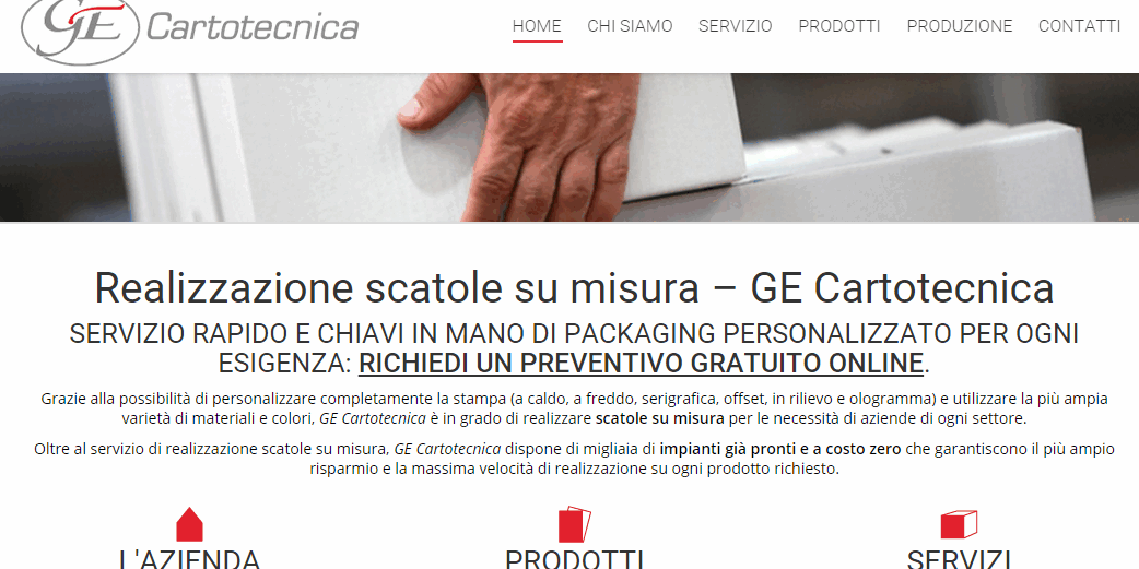 Il Layout della home nuovo sito Ge Cartotecnica Macerata