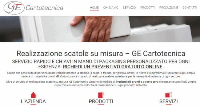 Il Layout della home nuovo sito Ge Cartotecnica Macerata